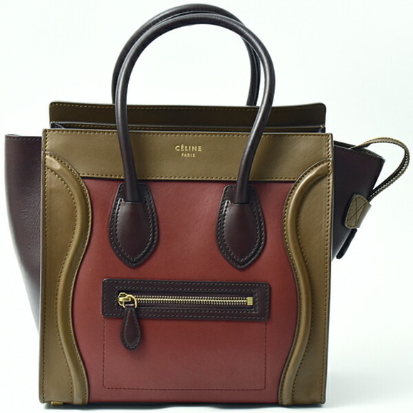 Celine Women's Luggage Micro Shopper Handbag Tote Bag Leather Red x Brown CELINE - Picture 1 of 10